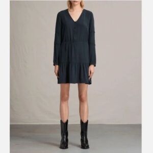 Allsaints Nora Shirt Dress Women Size 6 100% Modal Long Sleeve Black